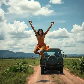 Mulher se joga de veículo em movimento