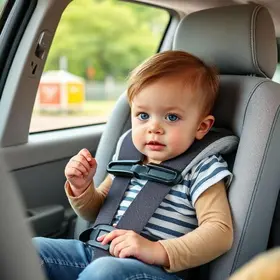 criança de 2 anos amarrada em cadeira