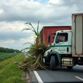 caminhão colide contra carreta canavieira SP-340